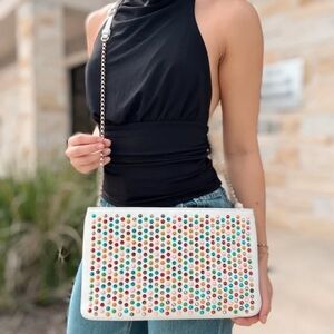 Brand: Christian Loubitin                 Chic Multicolor Studded Clutch